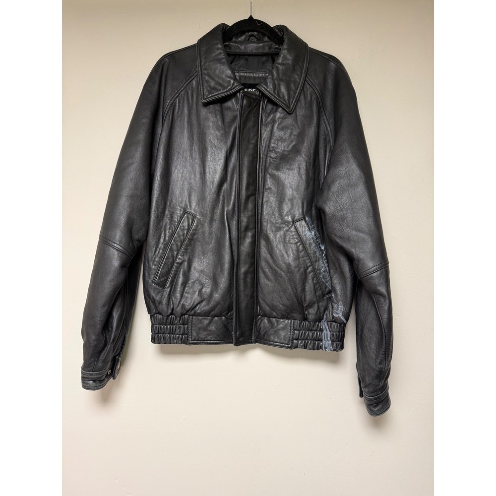 Trek New York Black Leather Bomber Jacket Menswear‎ Casual Retro Style